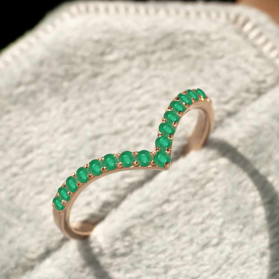 14K Gold Emerald Chevron Ring