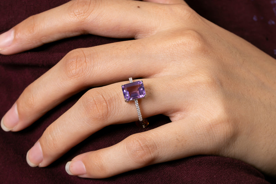 Amethyst Emerald Cut Ring