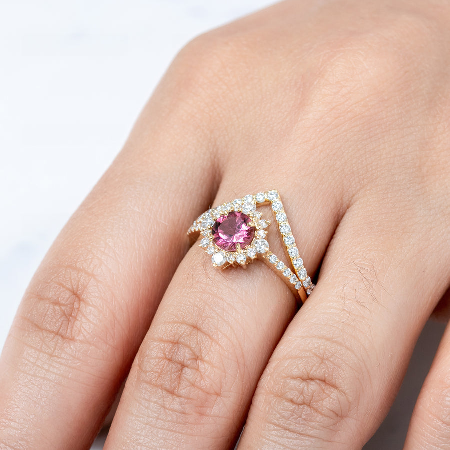 Pink Tourmaline Bridal Ring Set