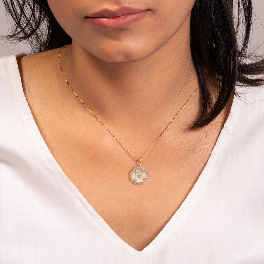 Hex Mother Of Pearl Pendant Necklace