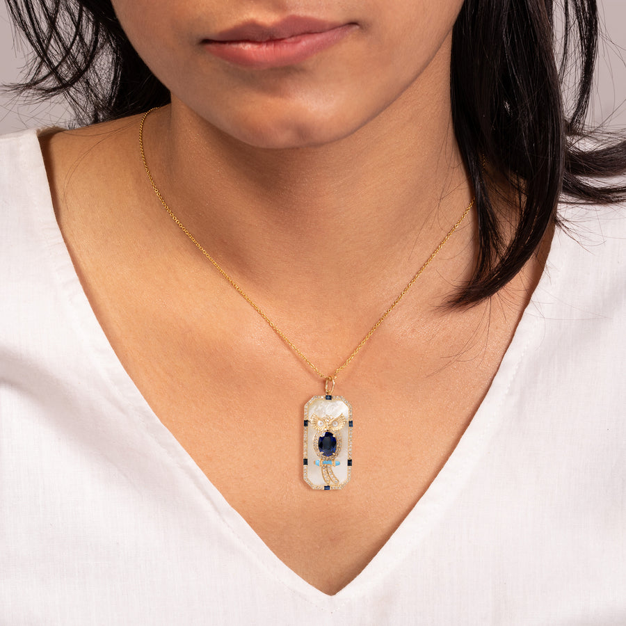 Sapphire & MOP Owl Pendant Necklace