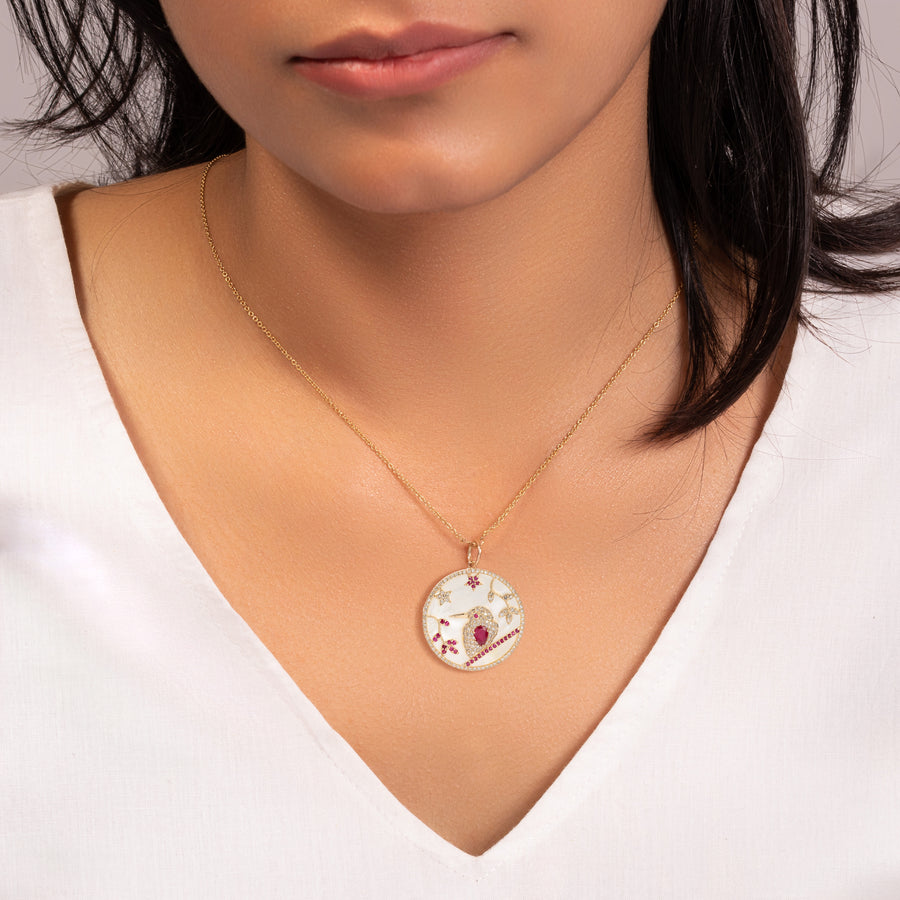 Peace Dove Ruby & Mother Of Pearl Pendant