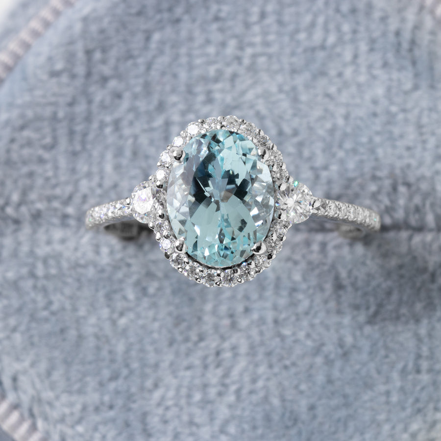 Aquamarine Diamond Halo Ring