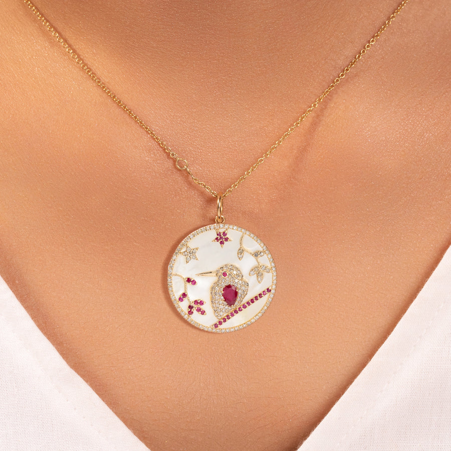 Peace Dove Ruby & Mother Of Pearl Pendant
