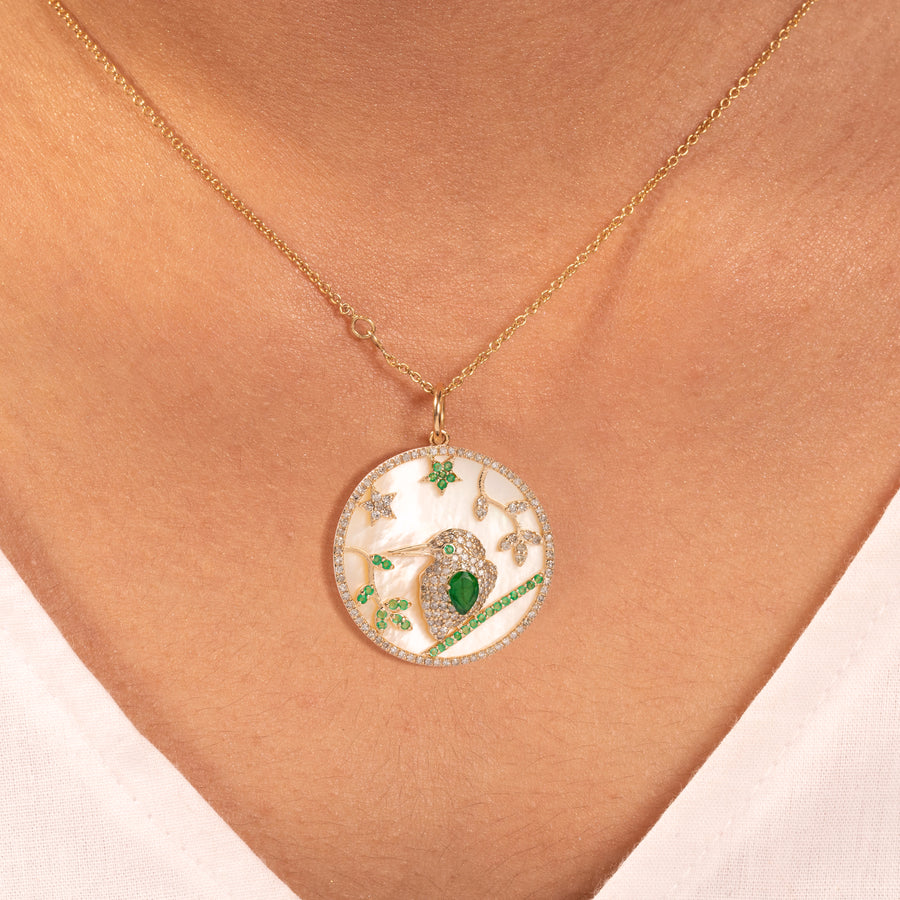Peace Dove Emerald & Mother Of Pearl Pendant