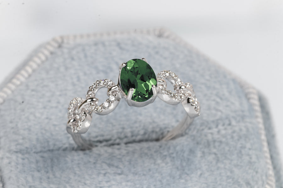 Green Tourmaline Cuban Link Ring