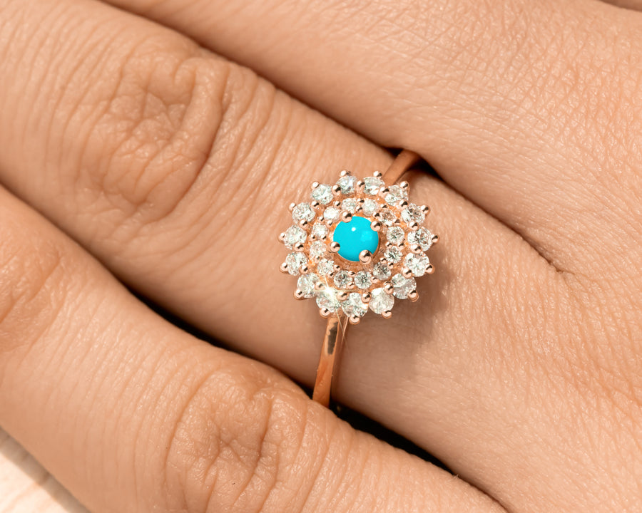 Cluster Diamond Turquoise Ring