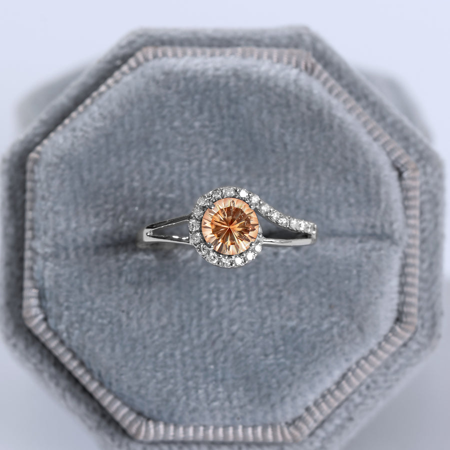 Round Sunstone Diamond Ring For Women