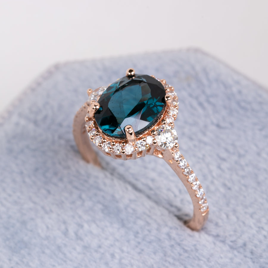 Blue Topaz Diamond Halo Ring