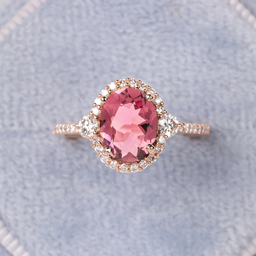 Pink Tourmaline Wedding Bridal Ring