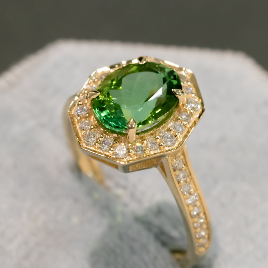 Green Tourmaline Diamond Ring