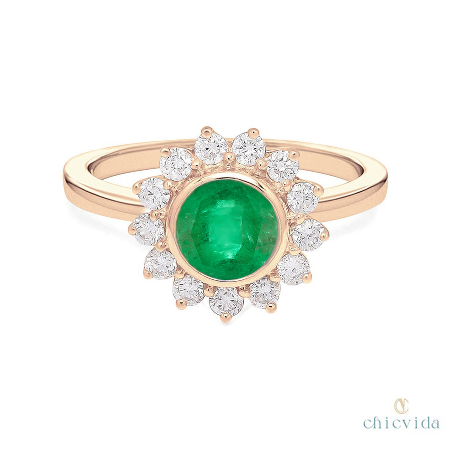 Green Emerald Halo Ring