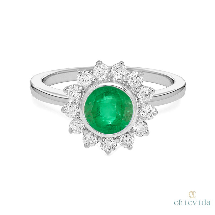 Emerald Gemstone Floral Ring