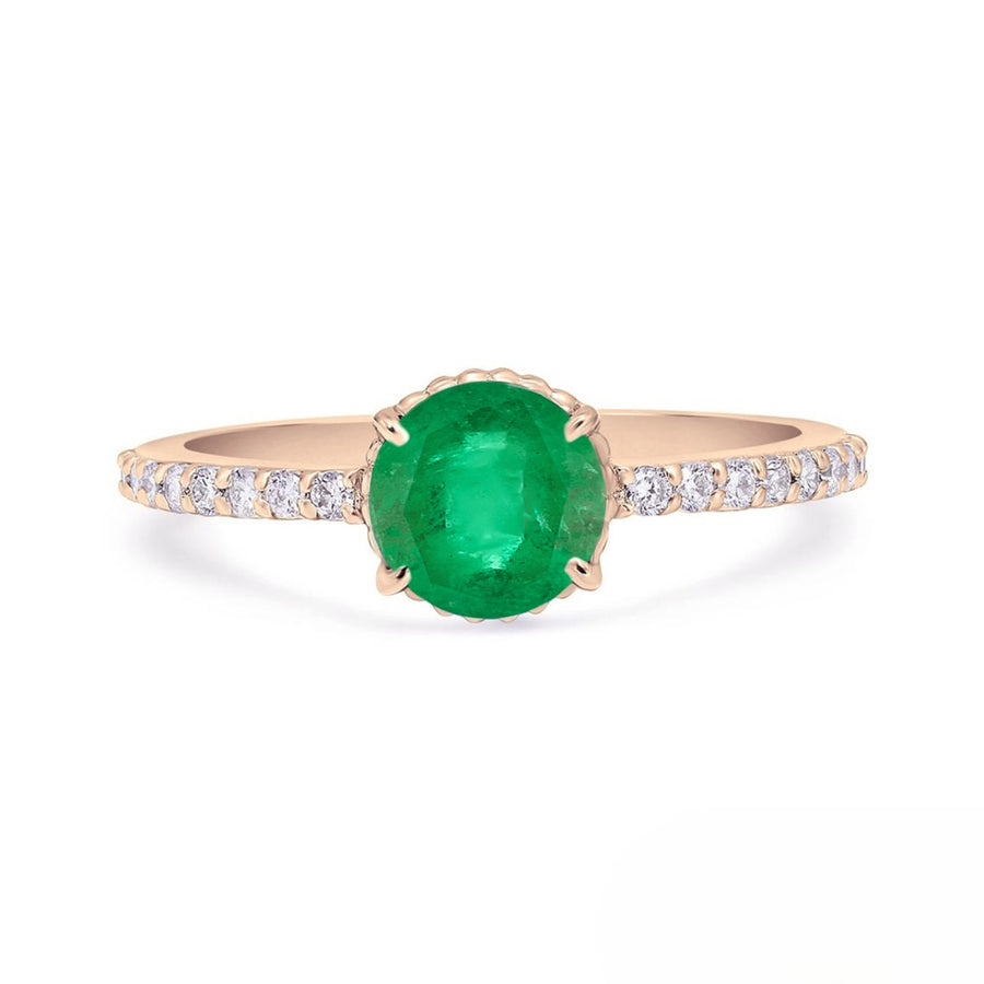 Artisan stacking ring with round emerald and diamond accents