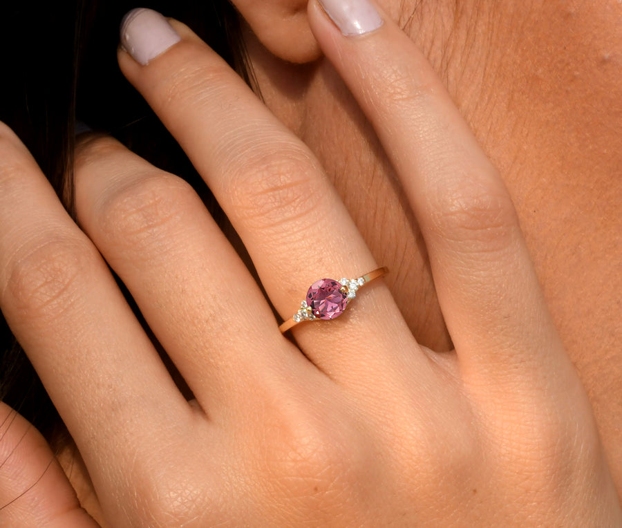 Dainty promise ring with pink tourmaline gemstone