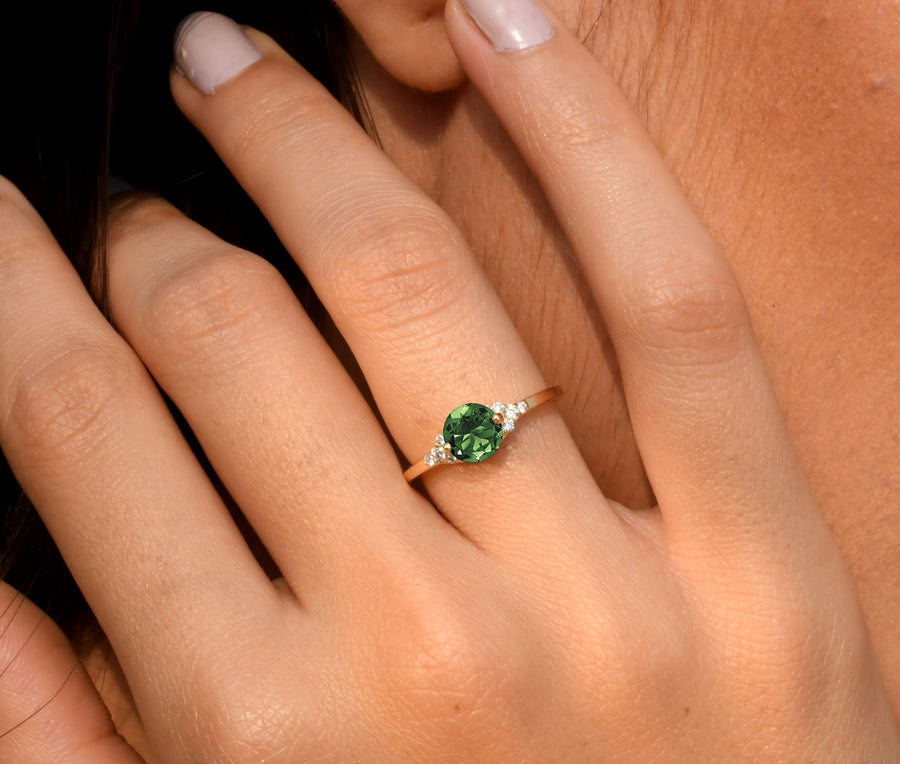 Dainty promise ring with green tourmaline gemstone