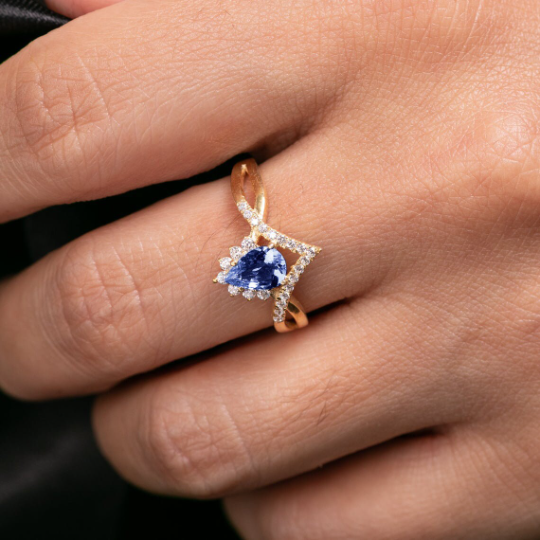 Chevron Tanzanite Diamond Ring