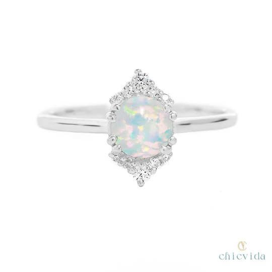 Opal Diamond Halo Ring