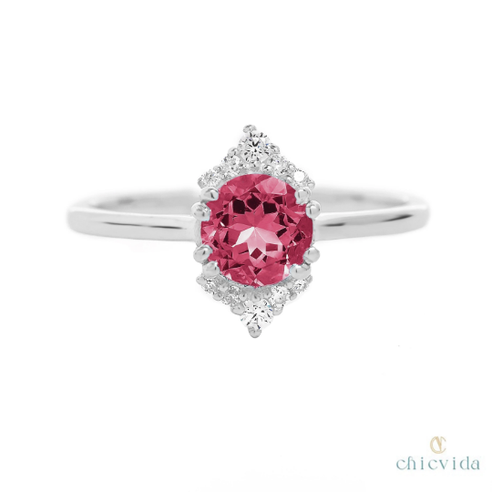 Pink Tourmaline Halo Ring