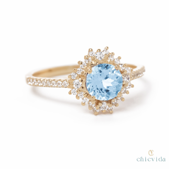 Blue Aquamarine Engagement Ring