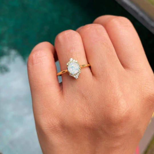 Round Opal Minimalist Ring