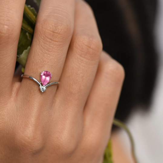 Pink Tourmaline Pear Ring