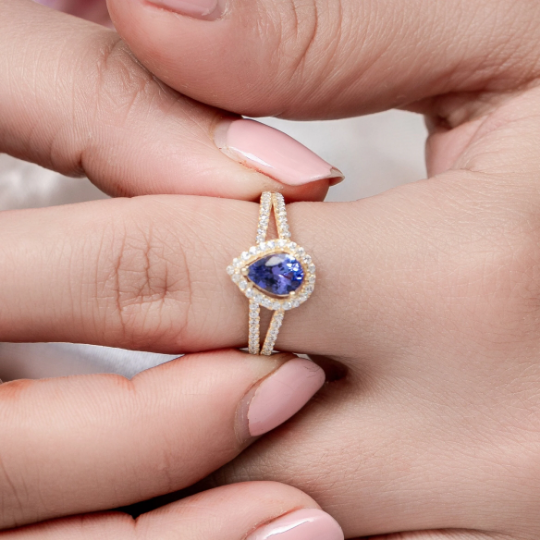 Tanzanite Diamond Halo Ring