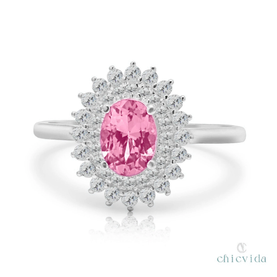 Pink Tourmaline Cluster Ring