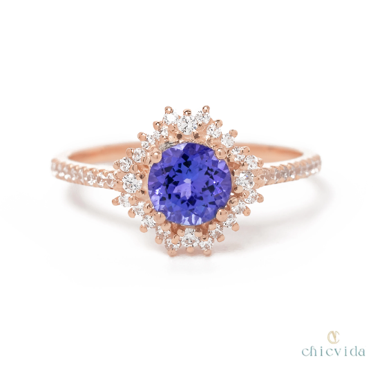 Tanzanite Cluster Wedding Ring