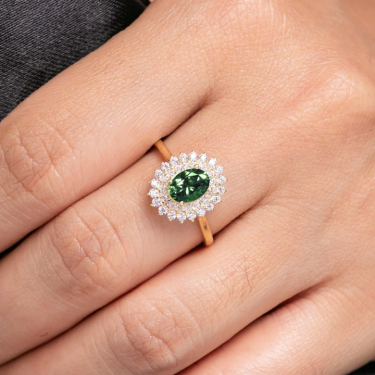 Green Tourmaline Halo Ring