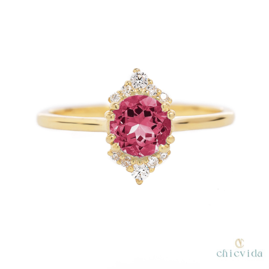 Round Tourmaline Gold Ring