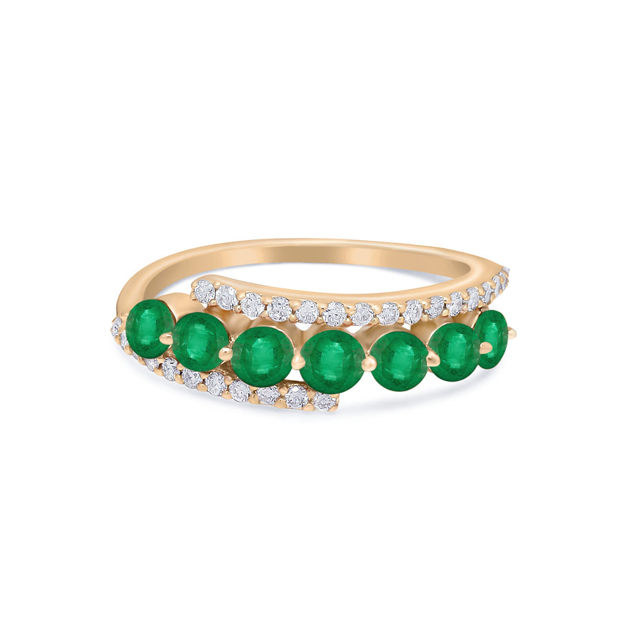 Emerald and diamond split band ring in 14k yellow gold