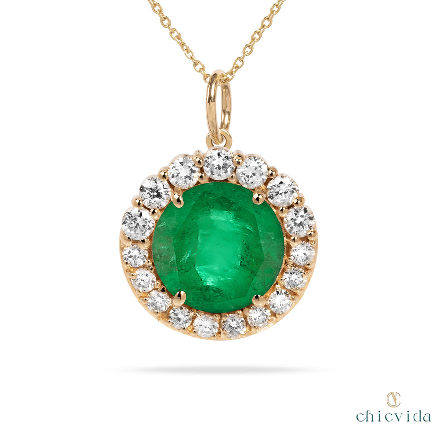 round emerald gold necklace