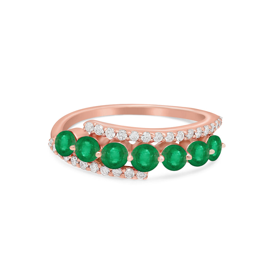 Fine jewelry emerald bridal ring in yellow gold with diamonds