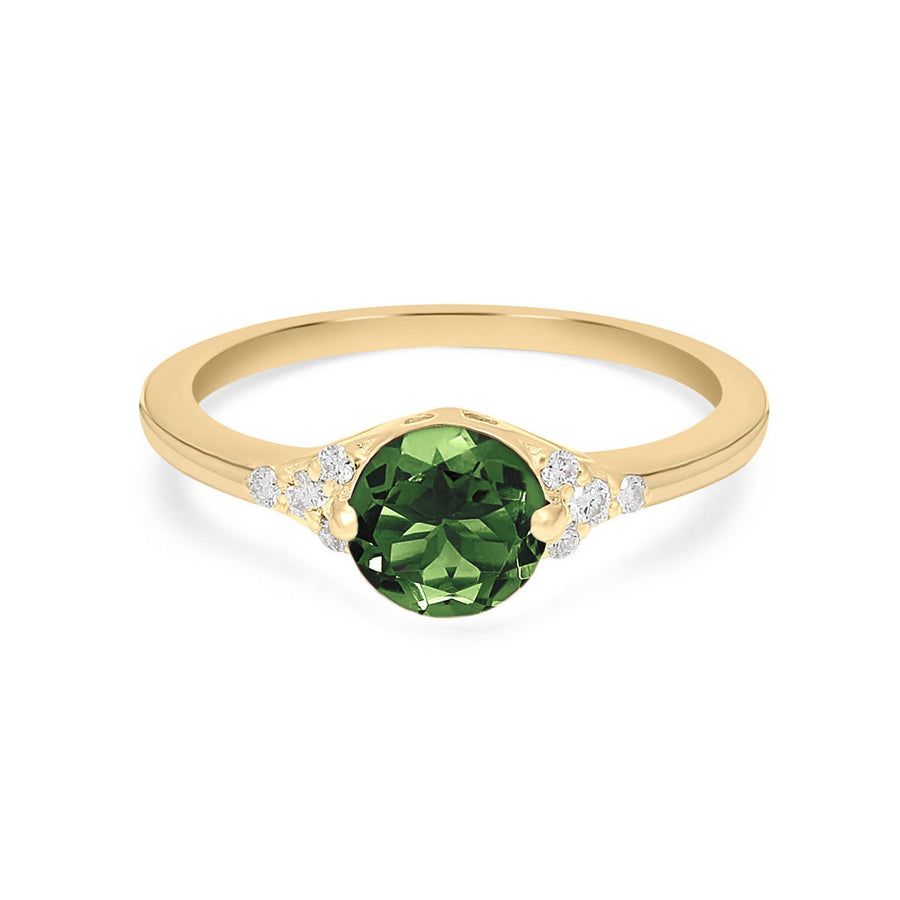 Green tourmaline and diamond engagement ring in 14k gold