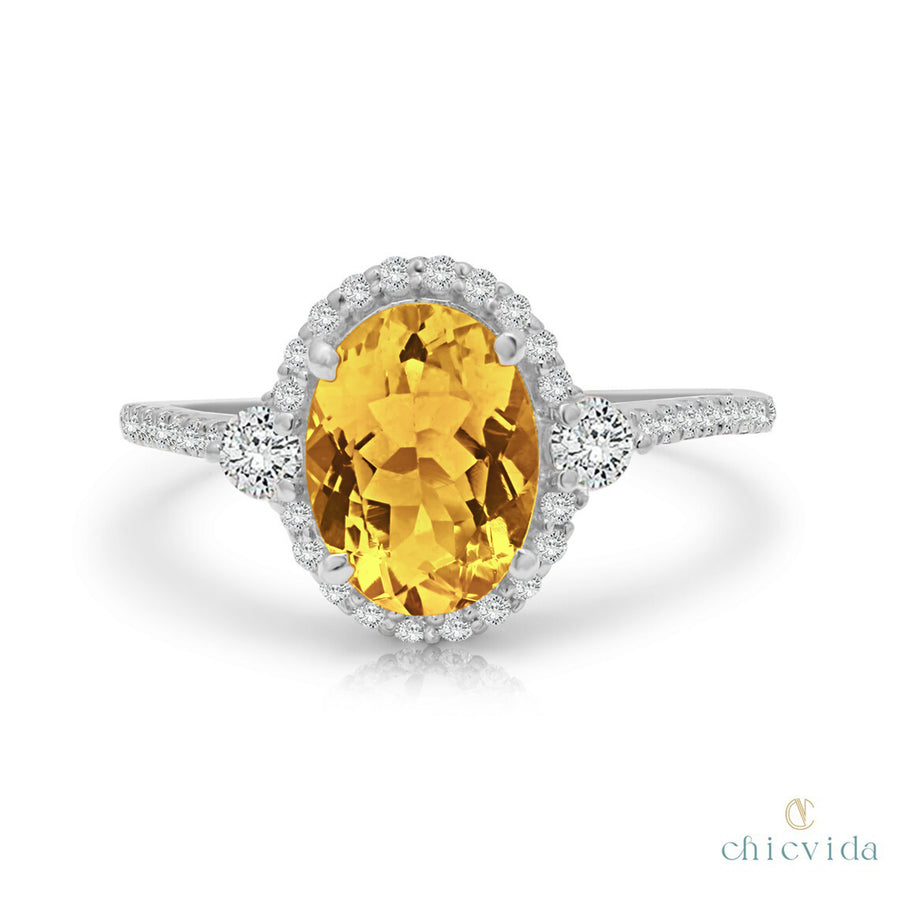 Citrine Diamond Halo Ring