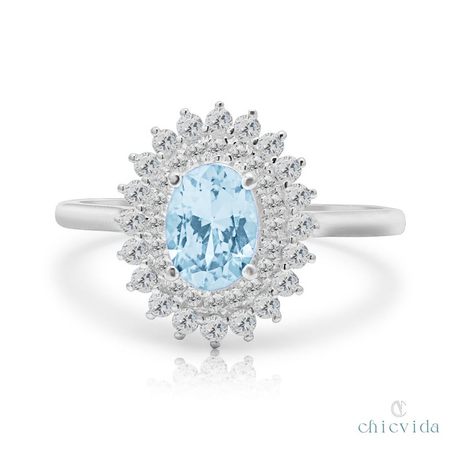 Aquamarine Double Halo Ring