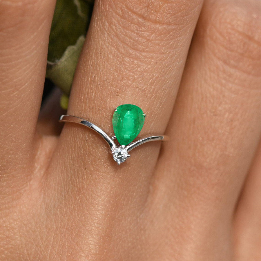 Emerald Two Stone Gold Ring