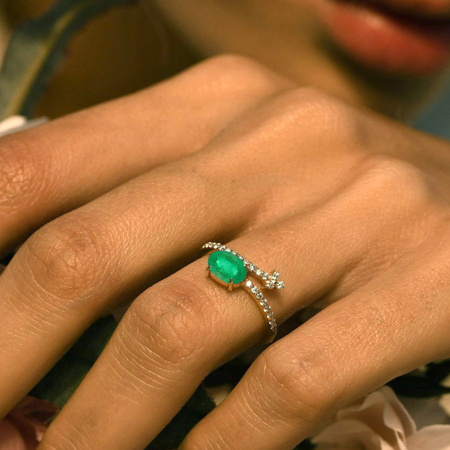 Natural Emerald Bypass Ring