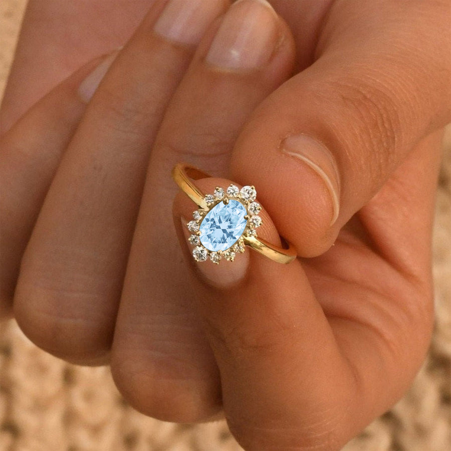 Snowflake Aquamarine Gold Ring