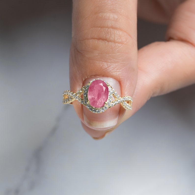 Pink Tourmaline Twisted Band Ring