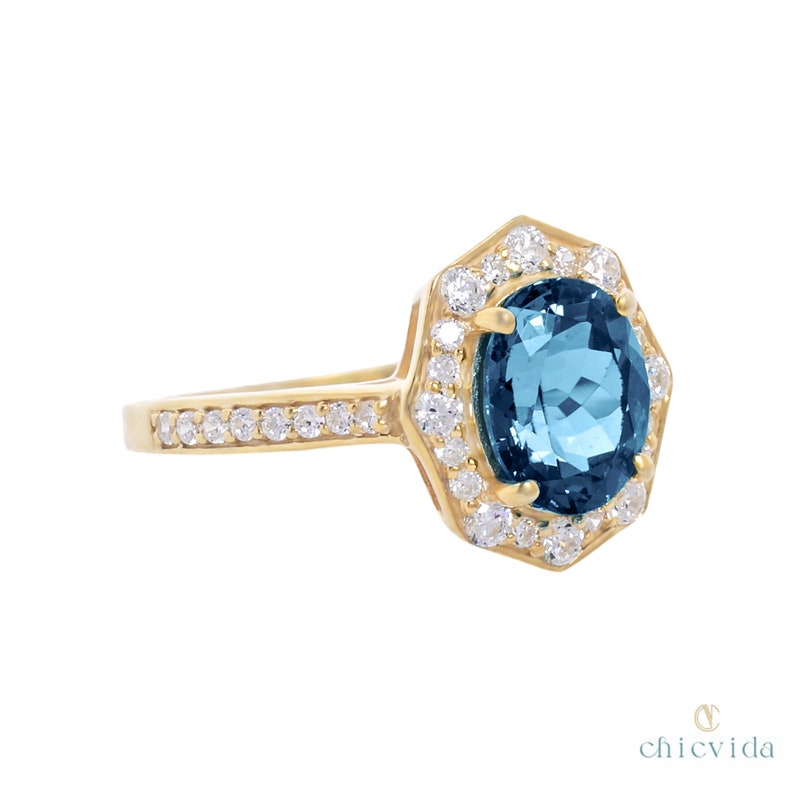 London Blue Topaz Diamond Halo Ring