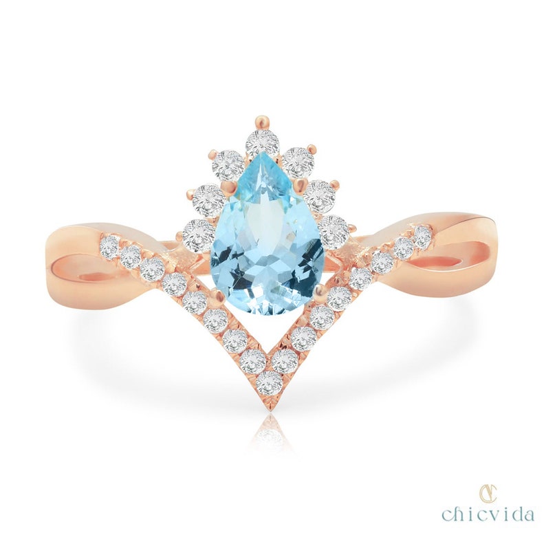 Rose Gold Aquamarine Diamond Wedding Ring