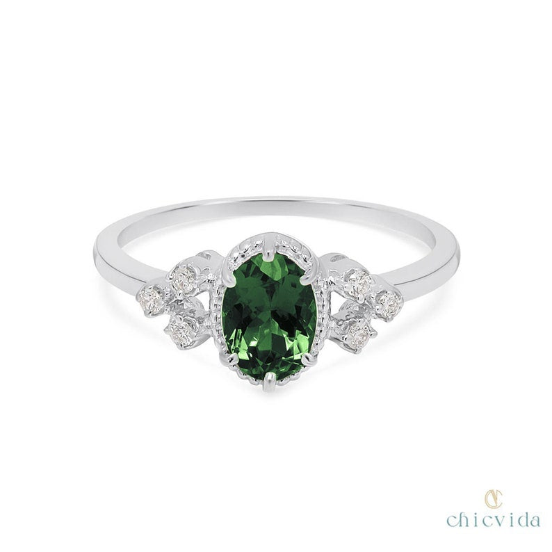Green Tourmaline Diamond Wedding Ring