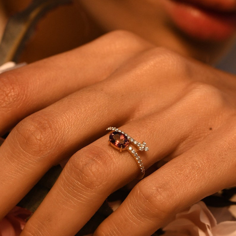 Oval Cut Pink Tourmaline Diamond Ring