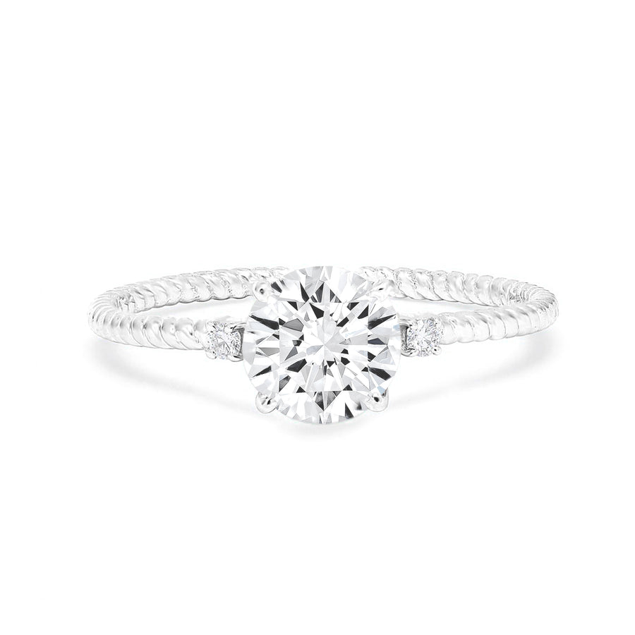 Brilliant-cut moissanite and diamond ring in 14k gold setting