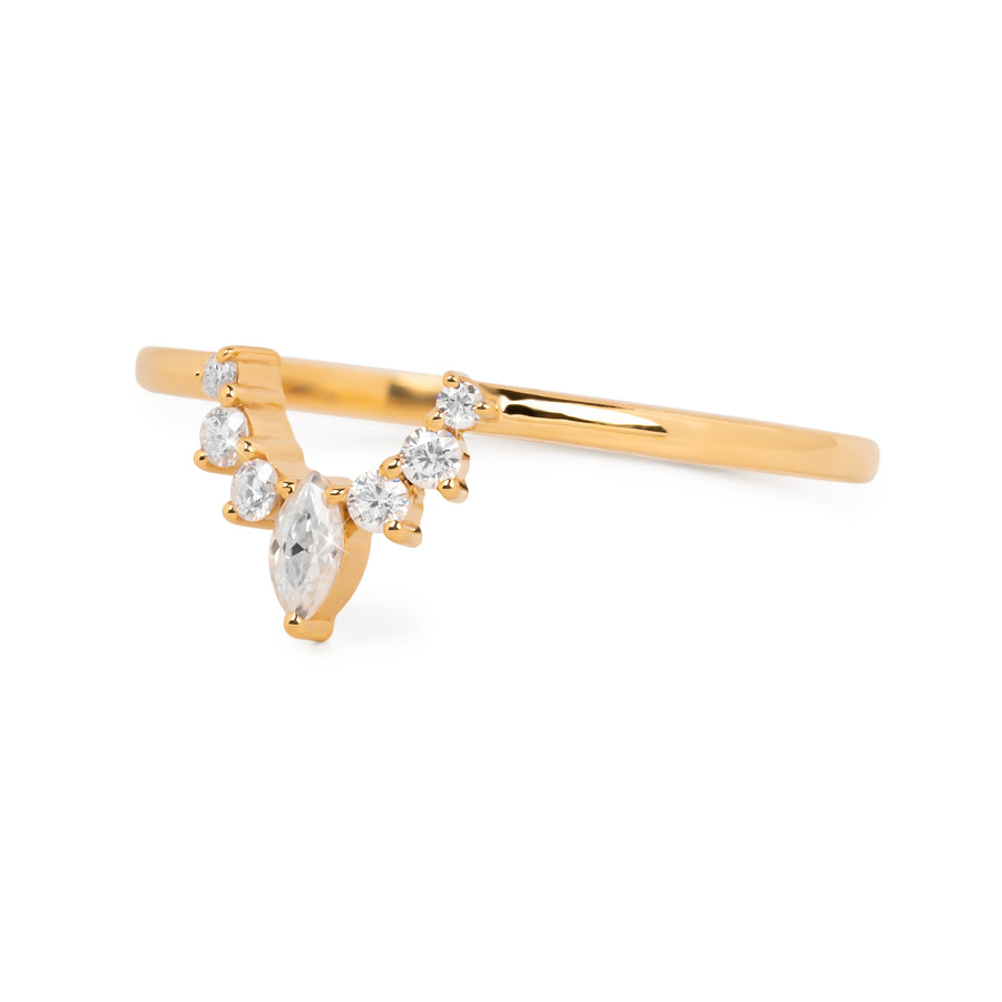 Minimalist moissanite tiara ring in solid yellow gold