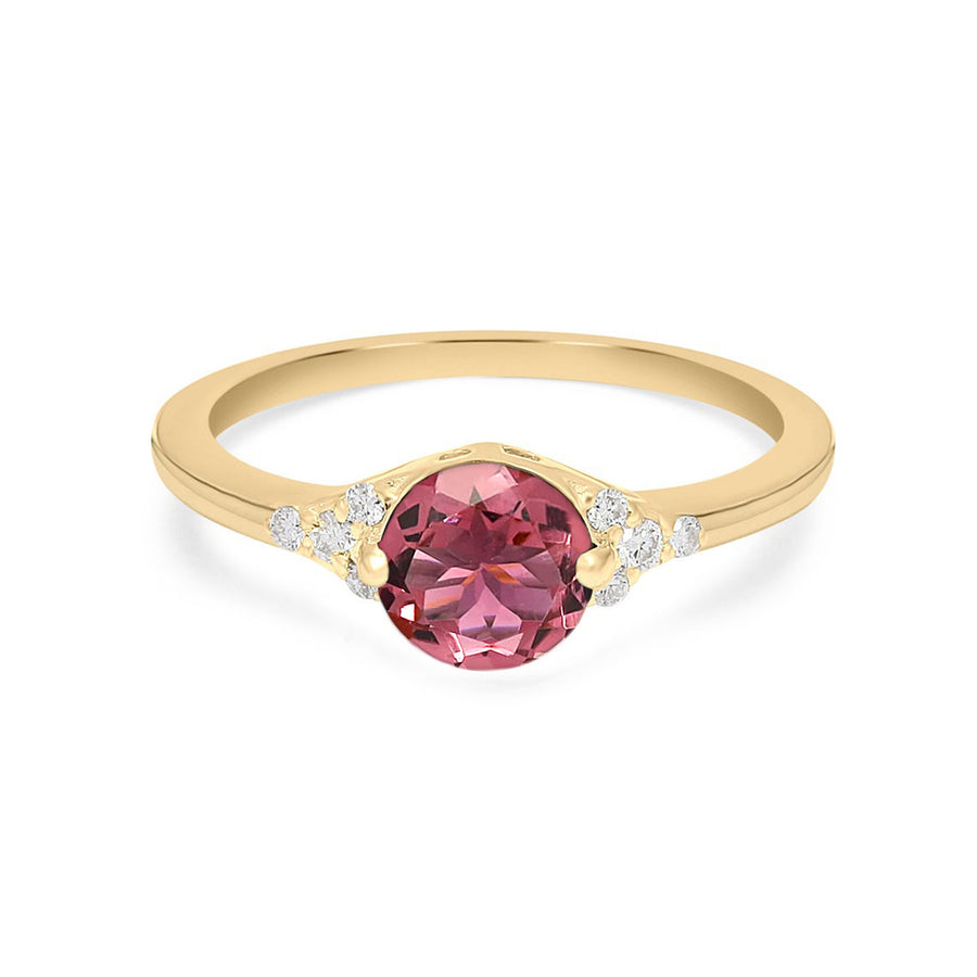 Pink tourmaline and diamond engagement ring in 14k gold