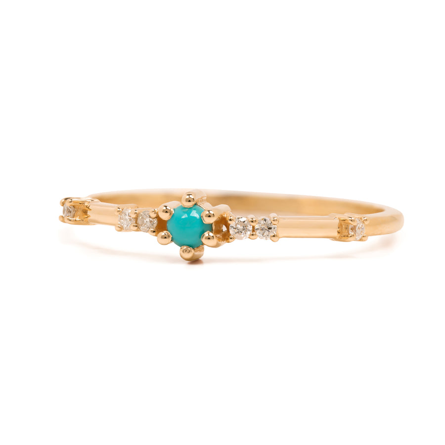 Handmade promise ring with turquoise center and side diamonds