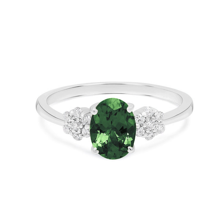 Stacking ring with oval green tourmaline and diamond accents in gold